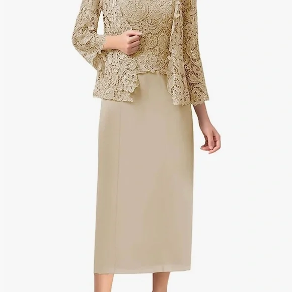 Dresses Mother Of The Bride Dress With Jacket Champagne Color